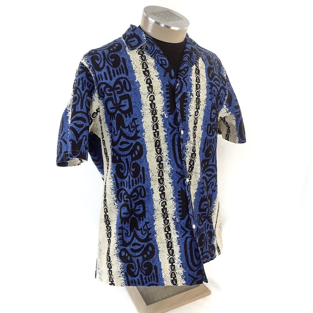 Vintage Nui Nalu 100% Cotton Hawaiian USA Blue Graphic Shirt XL